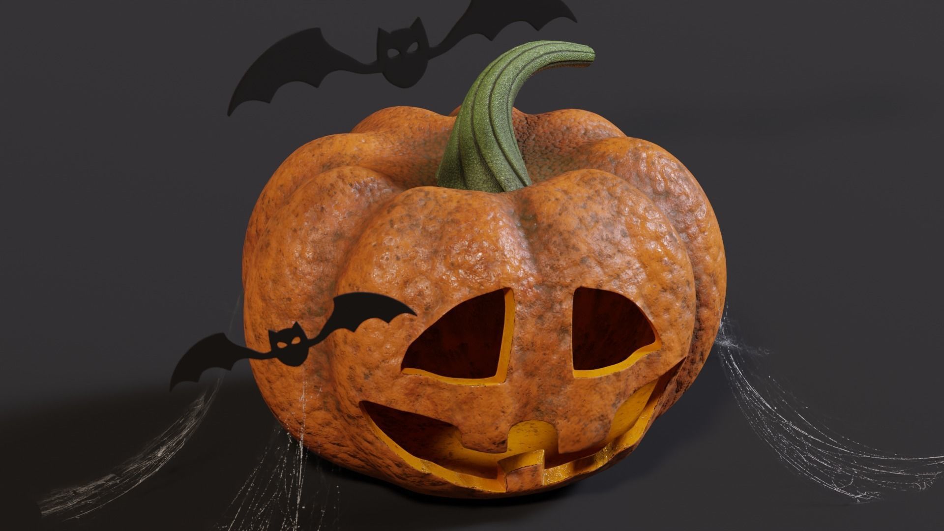 Halloween Pumpkin with Bats and Web Low-poly 3D model_10