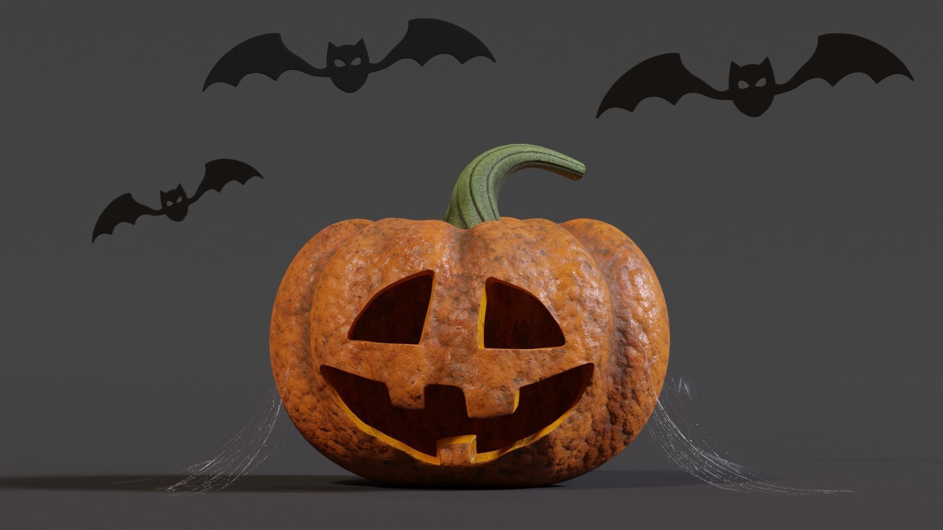 Halloween Pumpkin with Bats and Web Low-poly 3D model_9