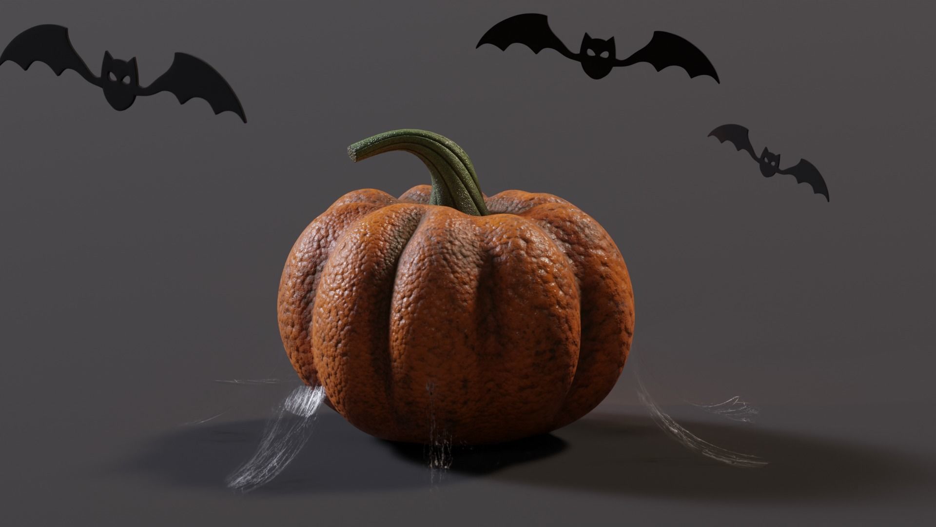 Halloween Pumpkin with Bats and Web Low-poly 3D model_5