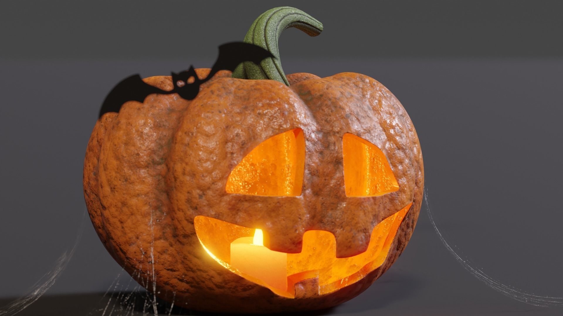 Halloween Pumpkin with Bats and Web Low-poly 3D model_3