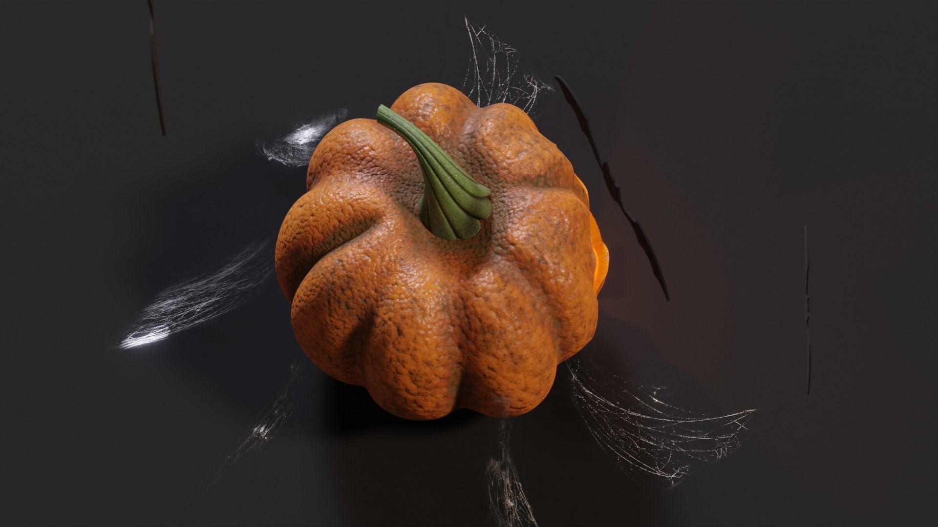 Halloween Pumpkin with Bats and Web Low-poly 3D model_4