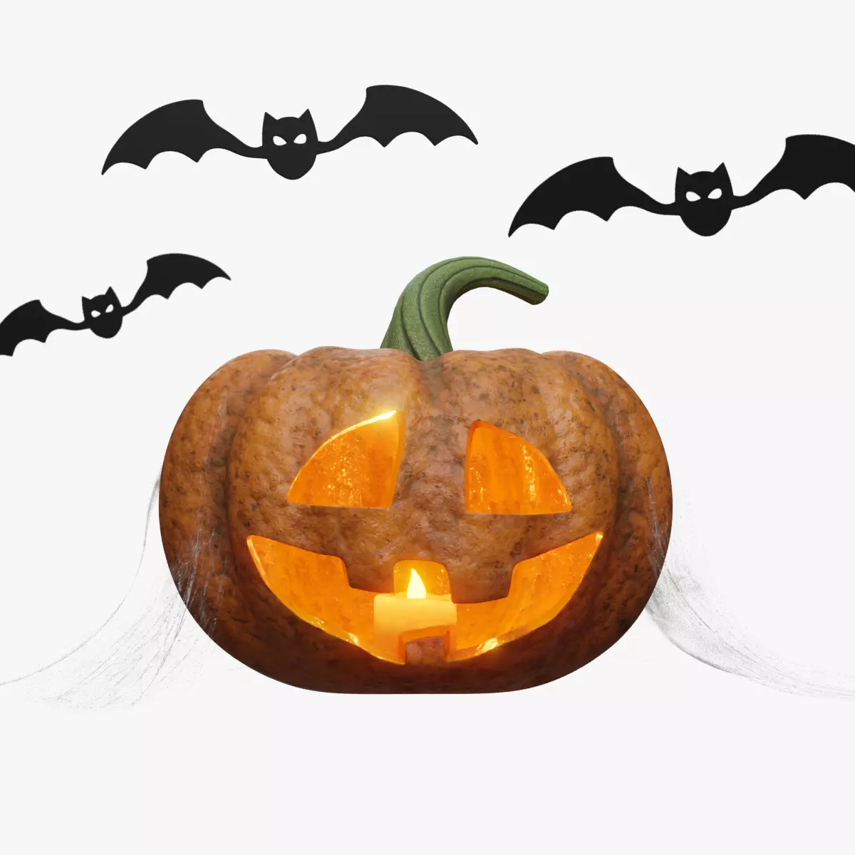 Halloween Pumpkin with Bats and Web Low-poly 3D model_0