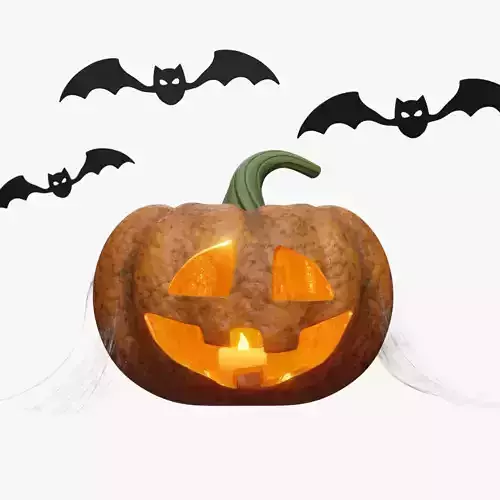 Halloween Pumpkin with Bats and Web