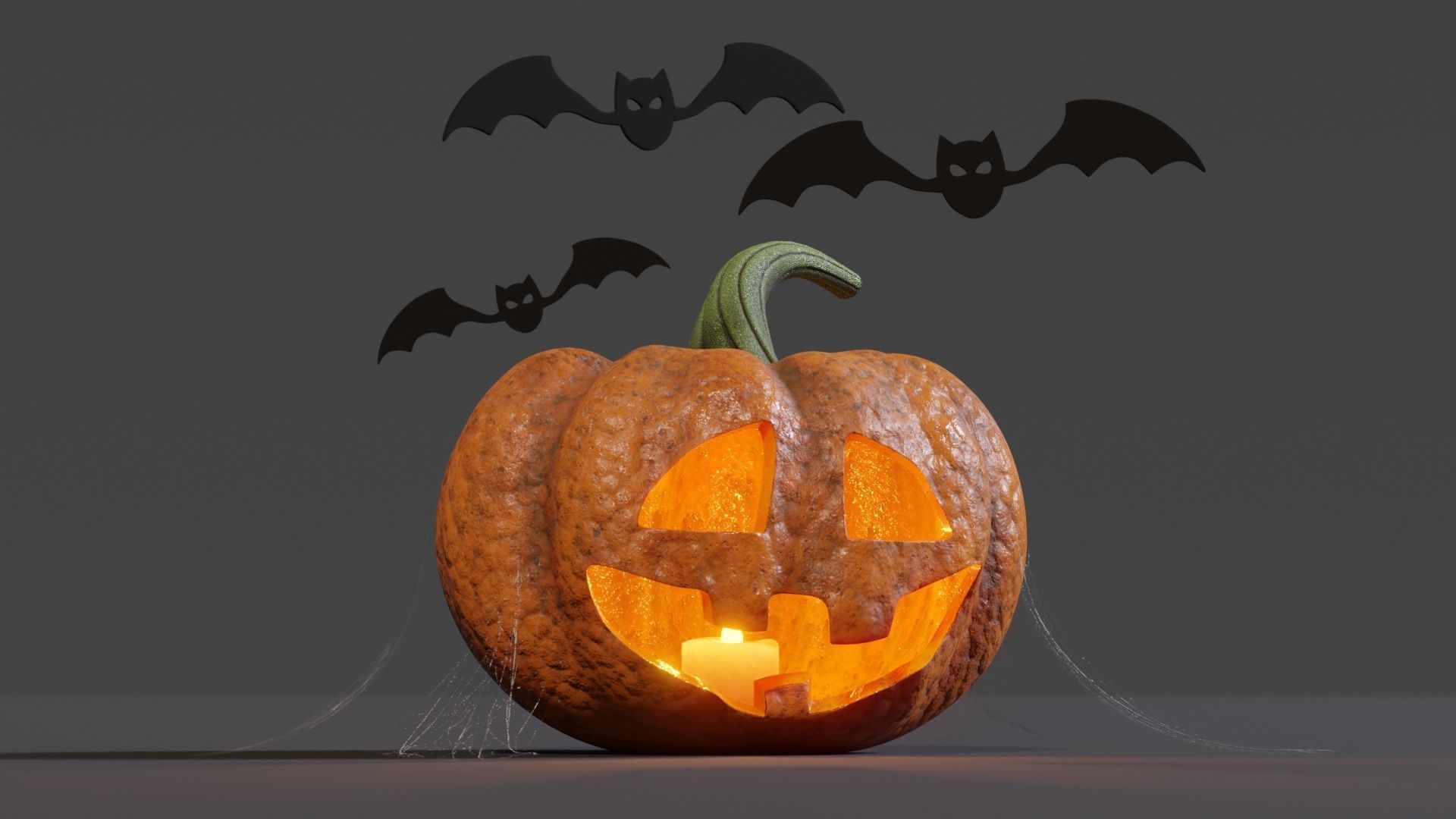 Halloween Pumpkin with Bats and Web Low-poly 3D model_8