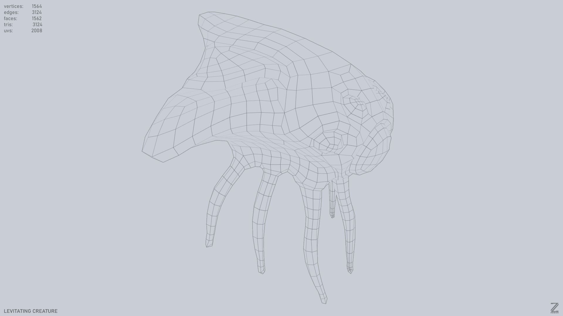 Levitating creature Low-poly 3D model_12