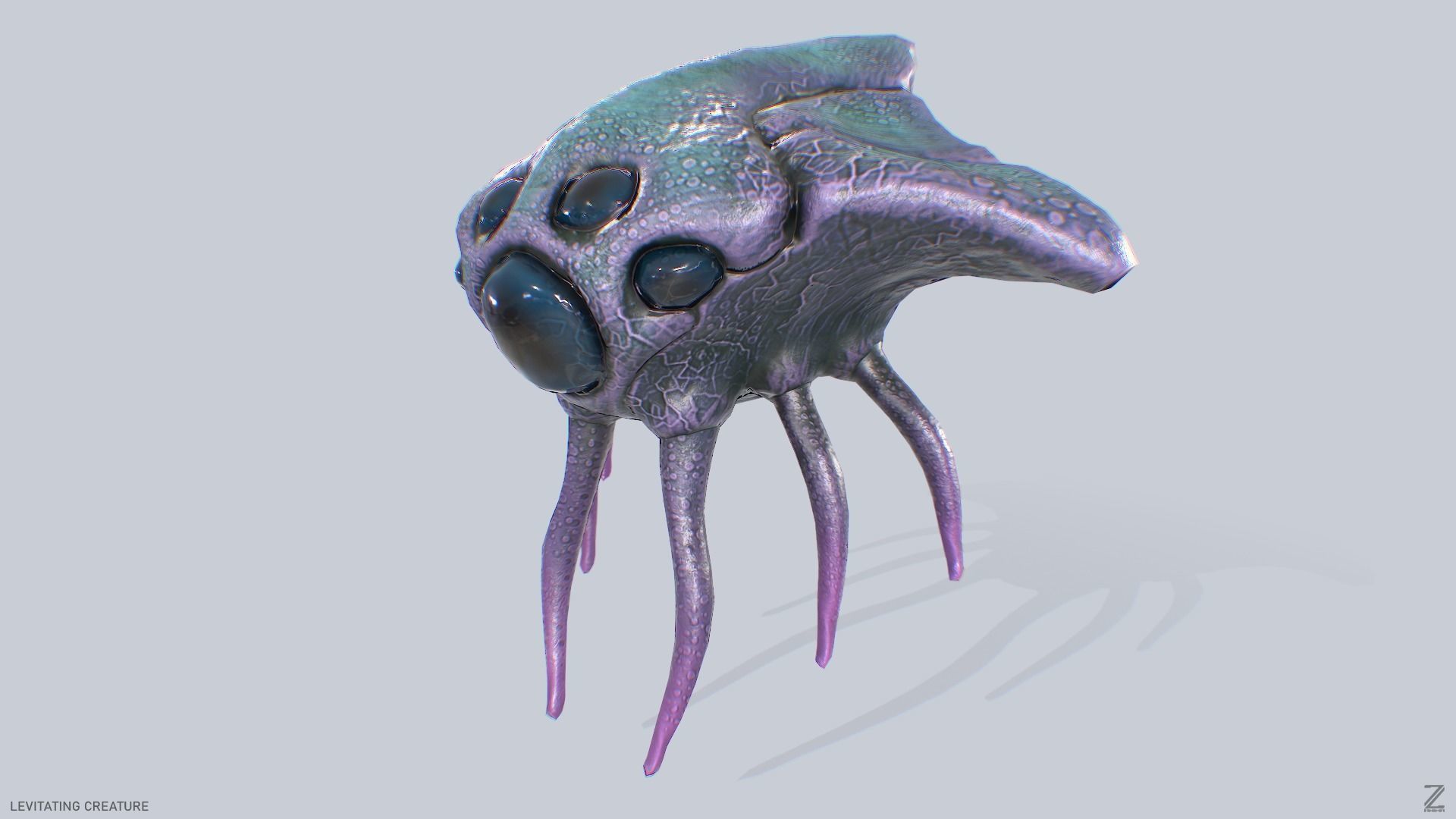 Levitating creature Low-poly 3D model_8
