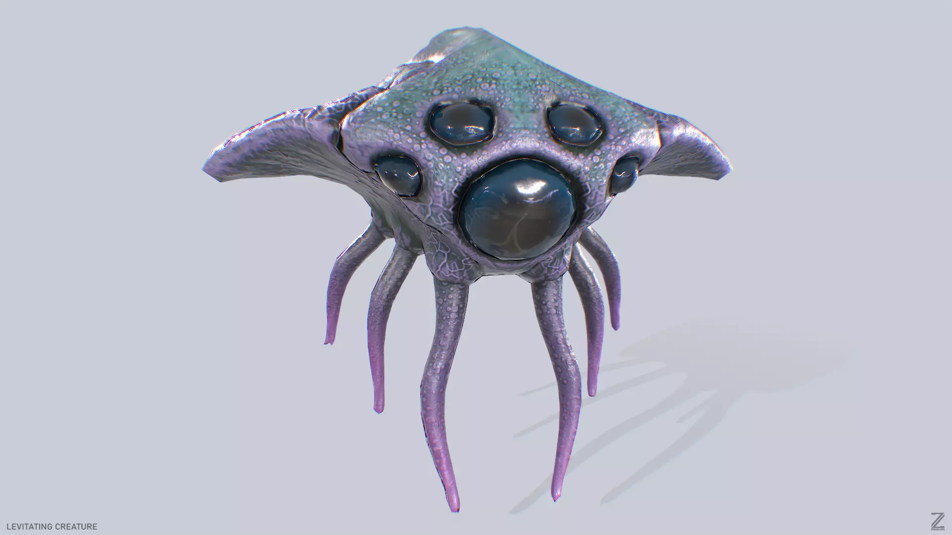 Levitating creature Low-poly 3D model_0