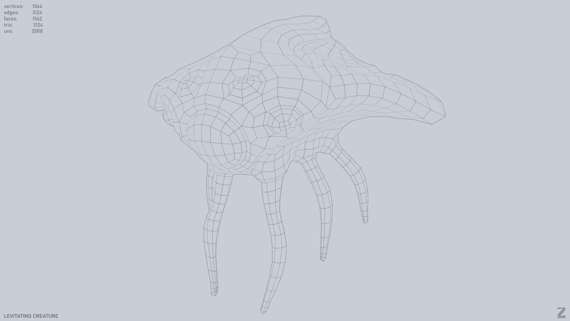 Levitating creature Low-poly 3D model_9