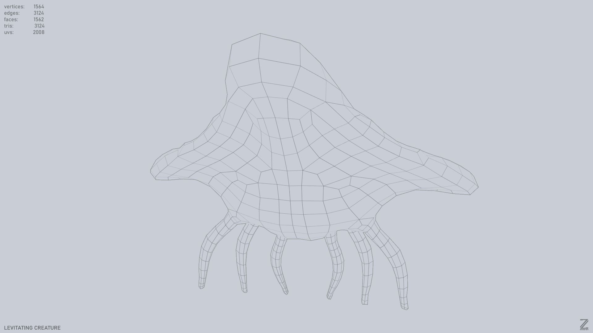 Levitating creature Low-poly 3D model_13