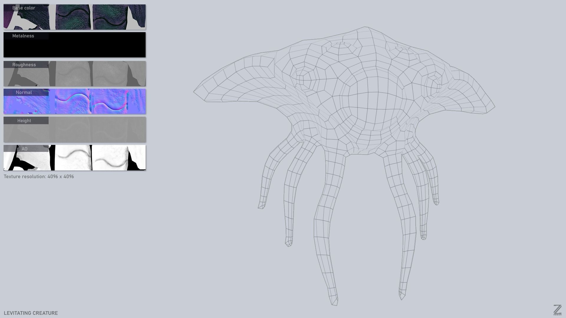 Levitating creature Low-poly 3D model_3