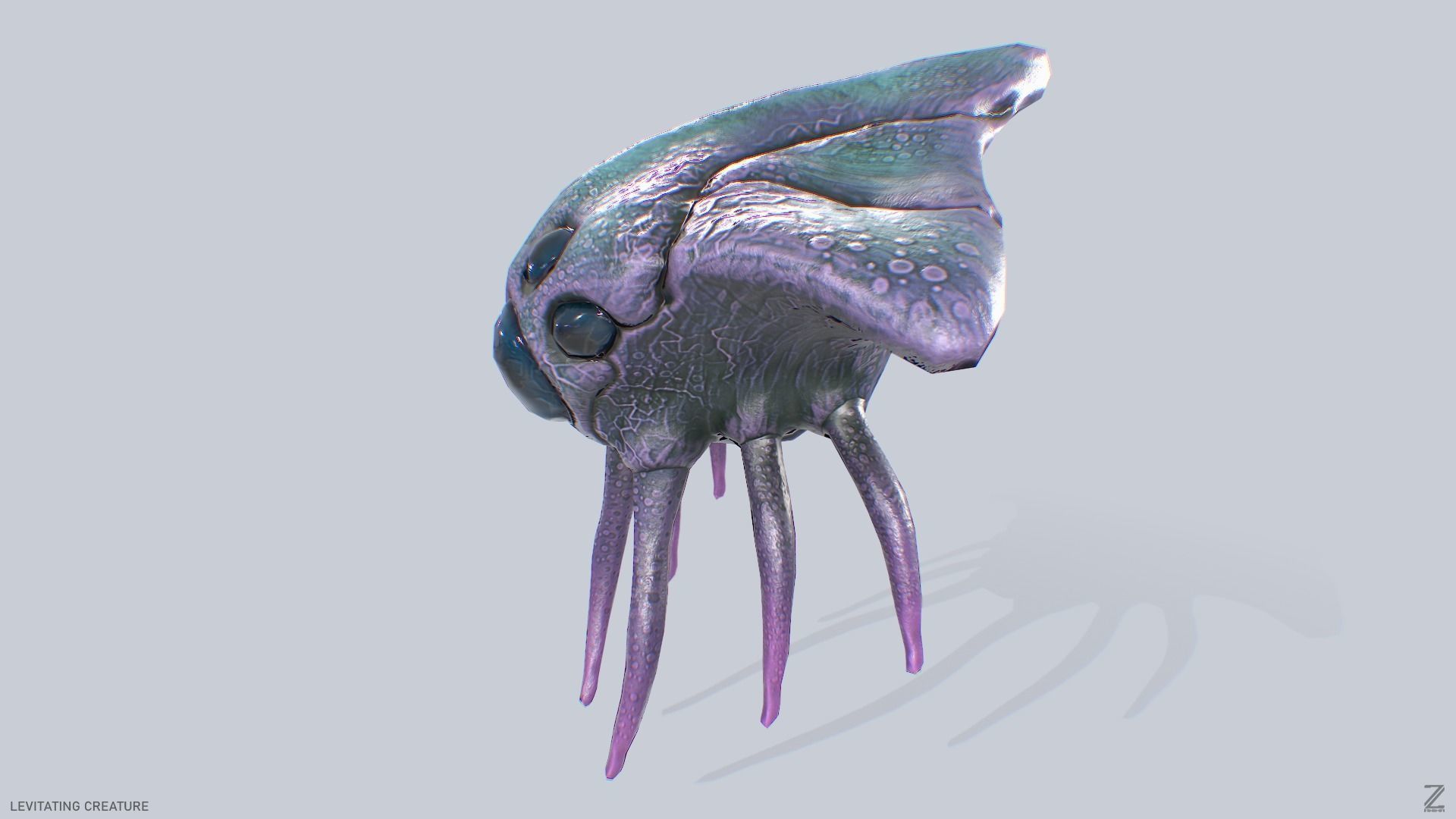Levitating creature Low-poly 3D model_2