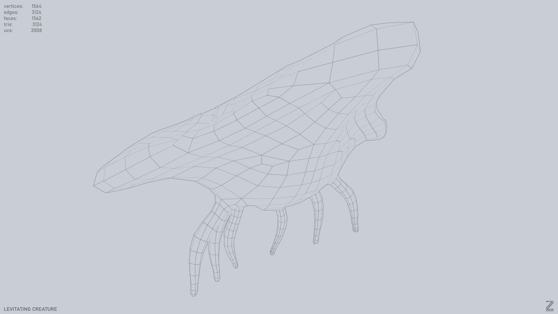 Levitating creature Low-poly 3D model_7