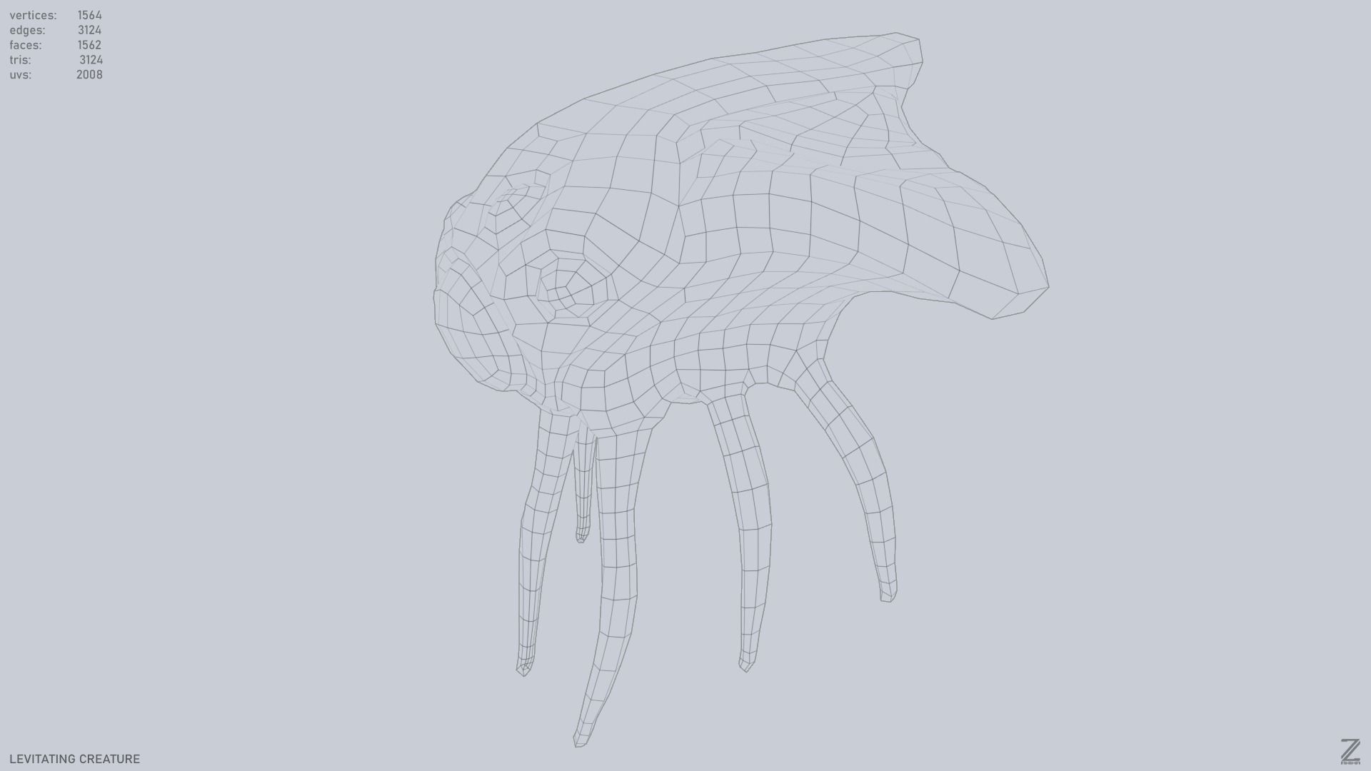 Levitating creature Low-poly 3D model_10