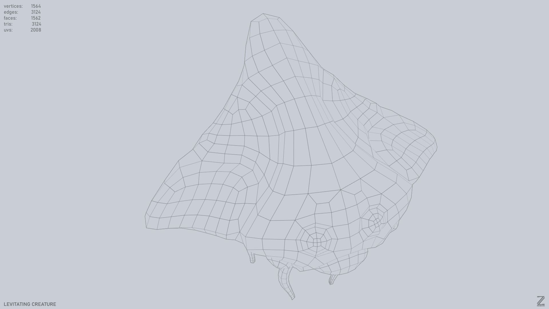 Levitating creature Low-poly 3D model_11