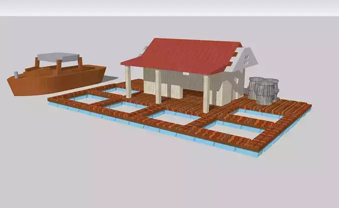 Seawater Farming Farm House with Boat by Outland Models