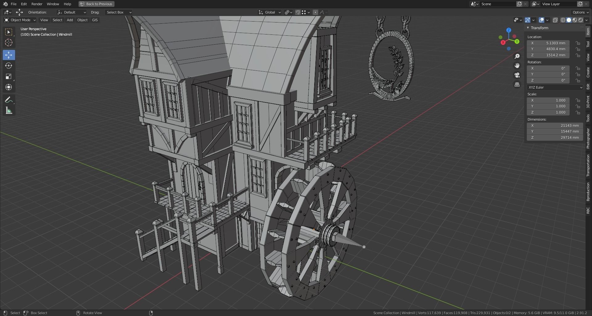 Medieval Watermill for UE 5 Rigged and Animated Low-poly 3D model_2