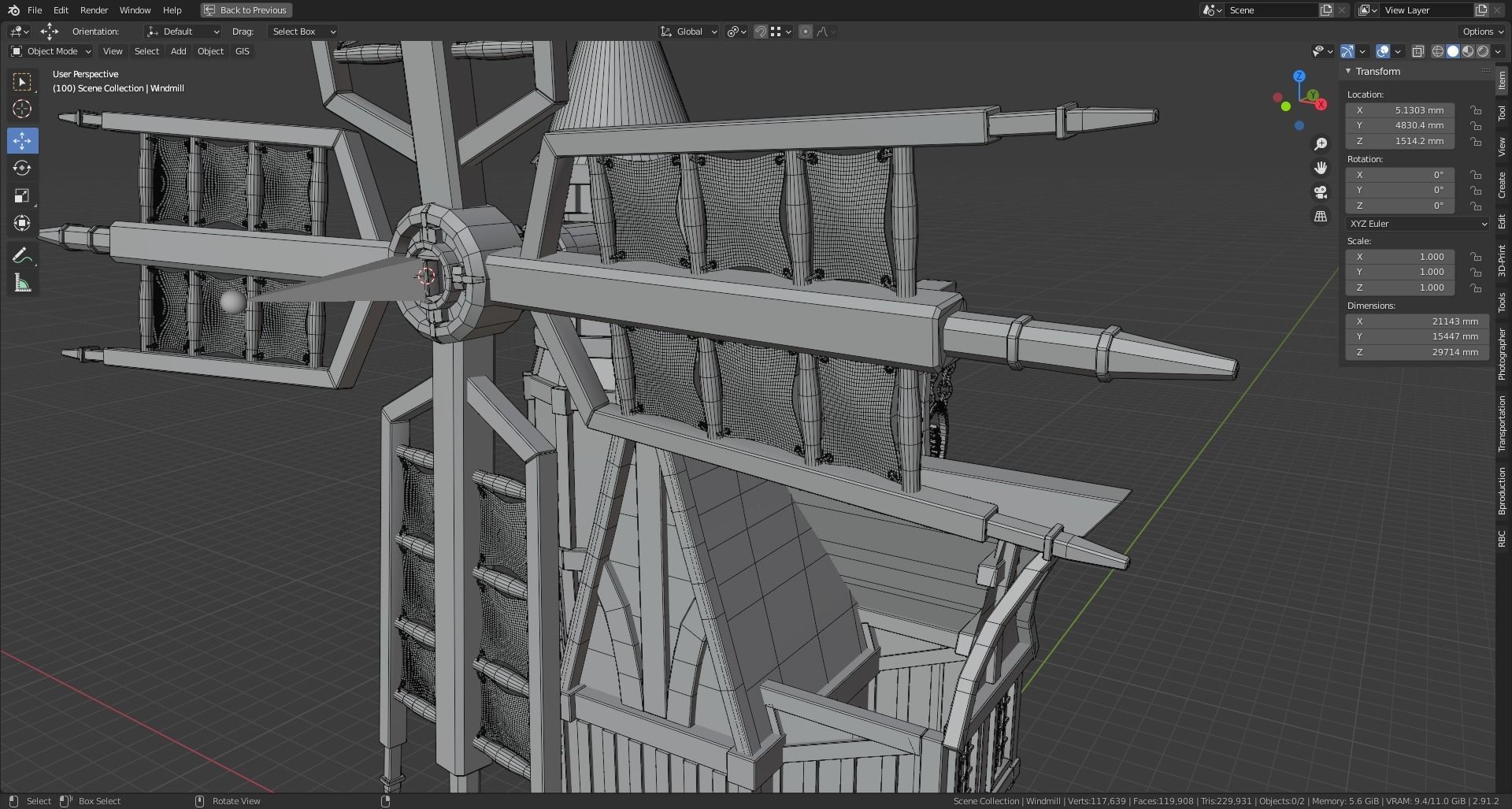 Medieval Watermill for UE 5 Rigged and Animated Low-poly 3D model_3