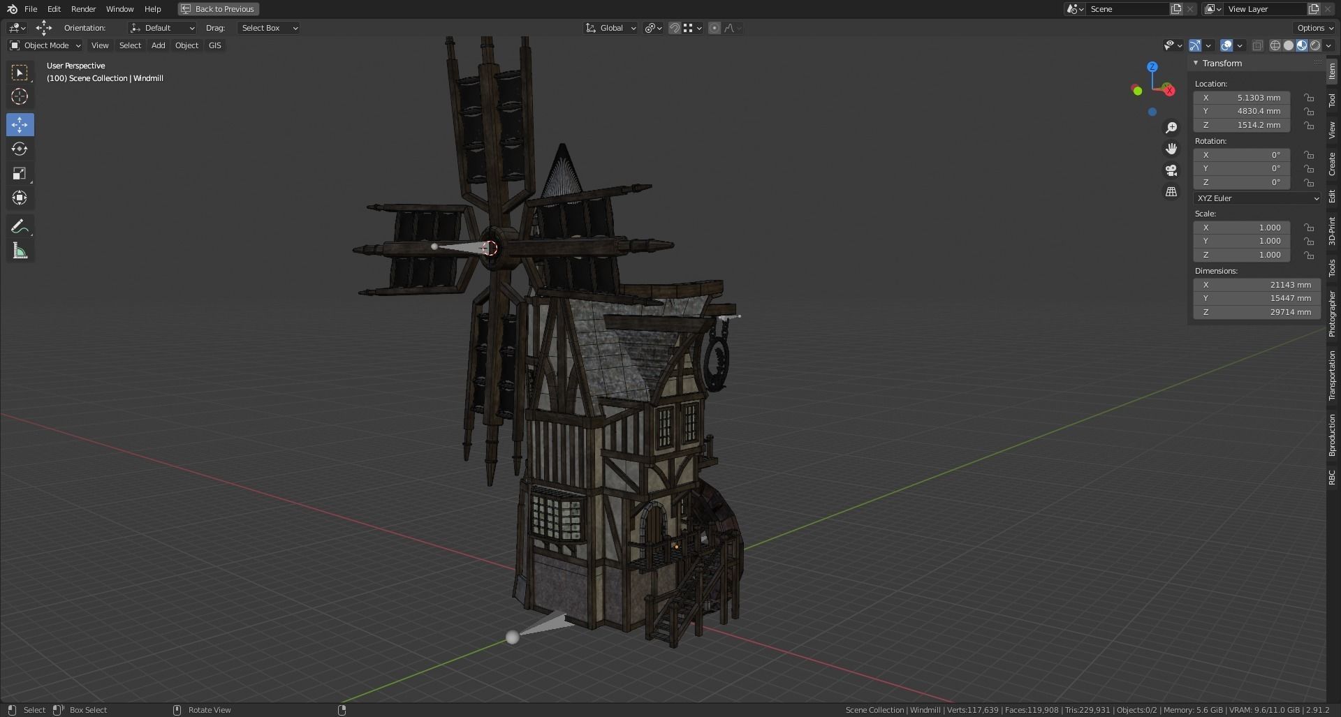 Medieval Watermill for UE 5 Rigged and Animated Low-poly 3D model_6