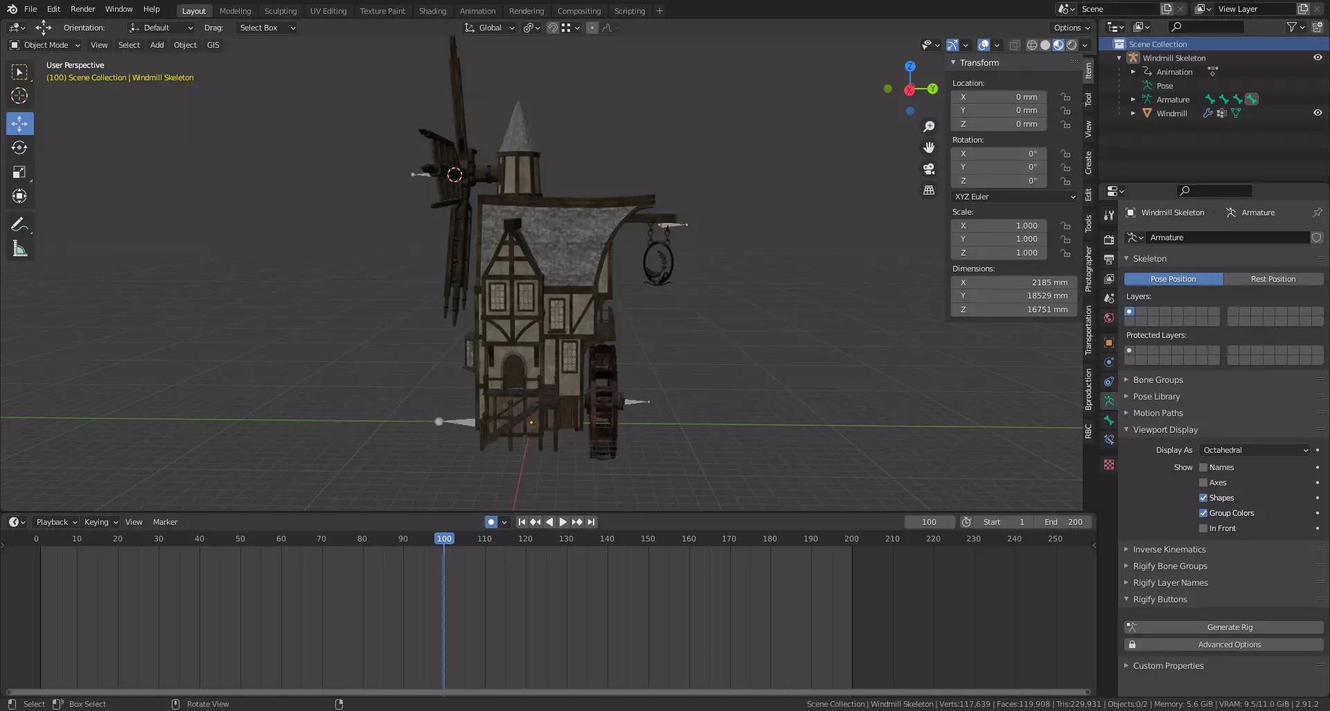 Medieval Watermill for UE 5 Rigged and Animated Low-poly 3D model_0