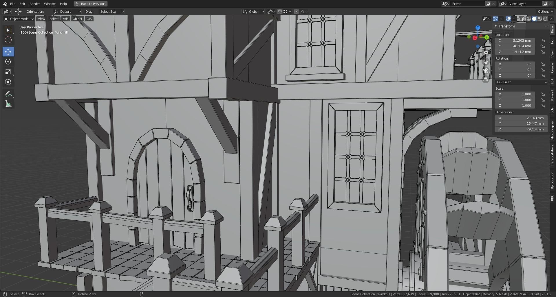 Medieval Watermill for UE 5 Rigged and Animated Low-poly 3D model_4