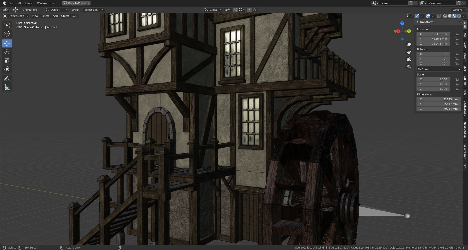 Medieval Watermill for UE 5 Rigged and Animated Low-poly 3D model_5