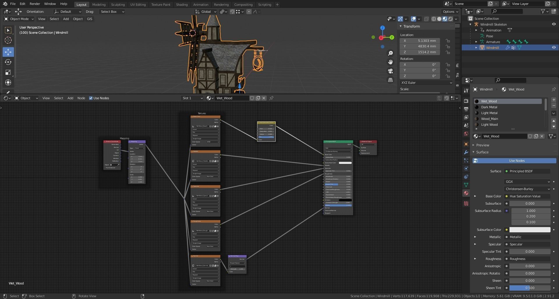 Medieval Watermill for UE 5 Rigged and Animated Low-poly 3D model_7