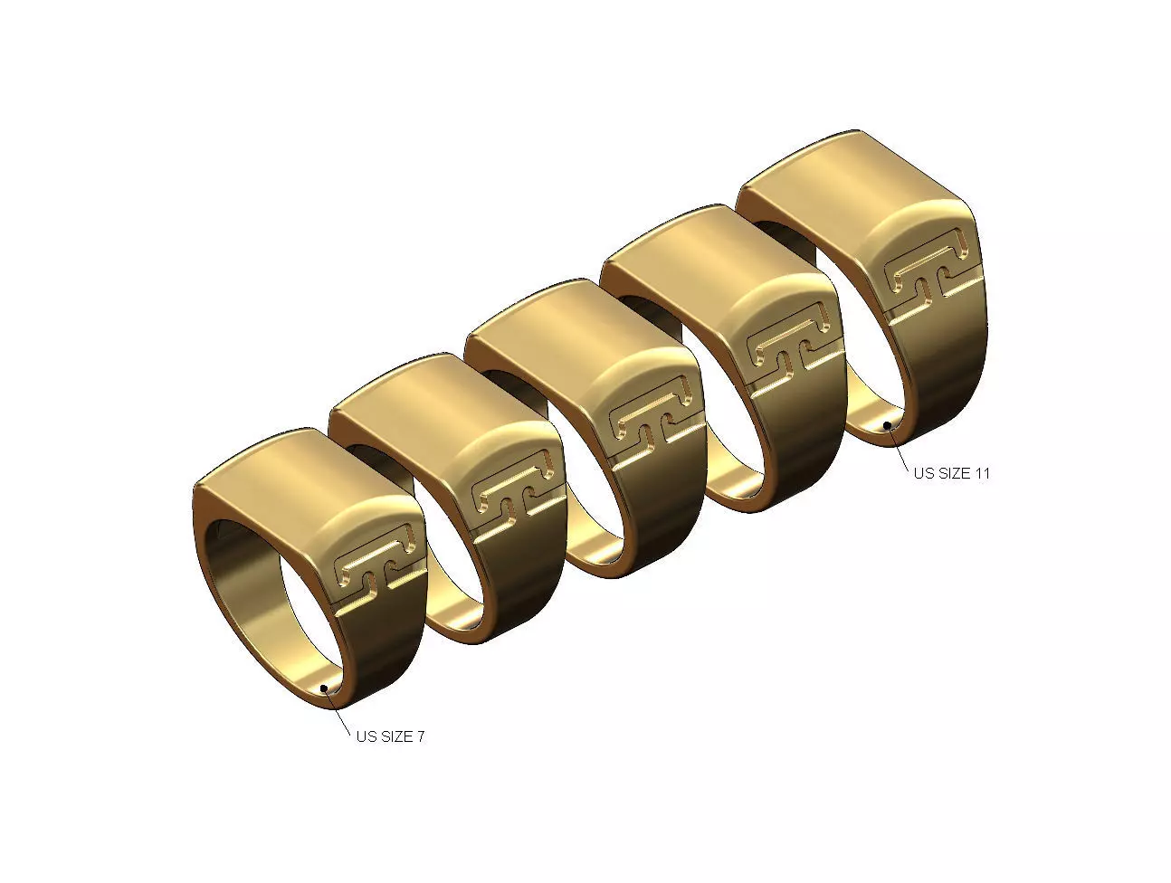 Greek key dome square signet ring US sizes 7to11 3D print model