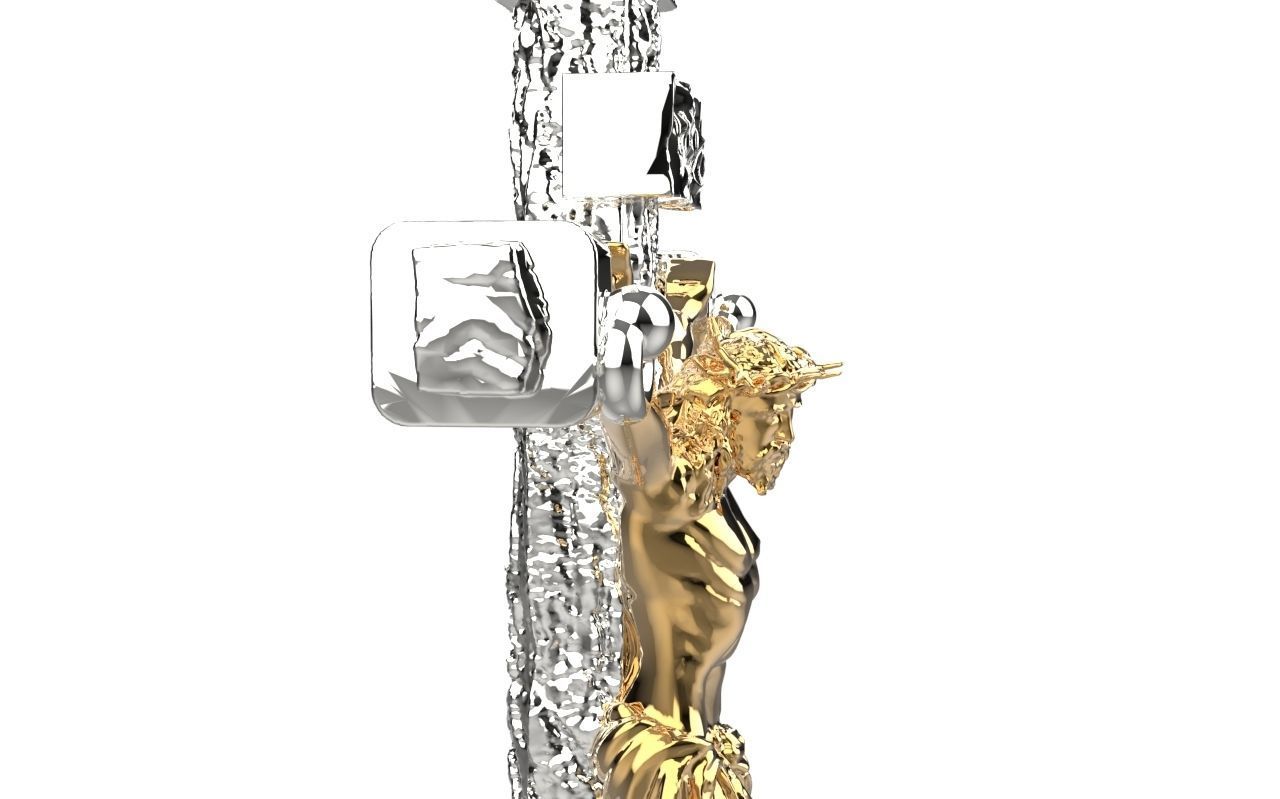 gold cross with wood texture 3D print model_1