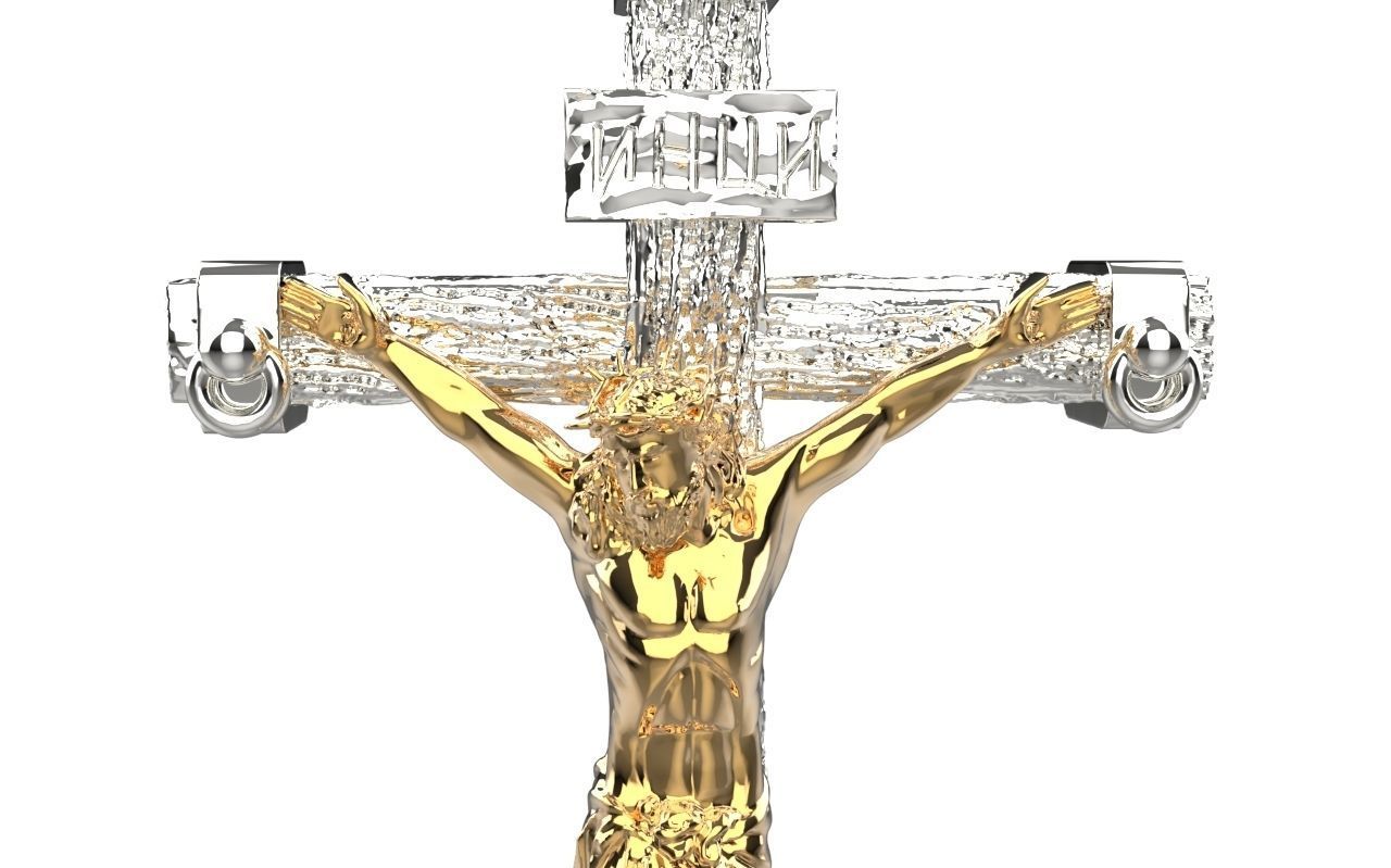 gold cross with wood texture 3D print model_9