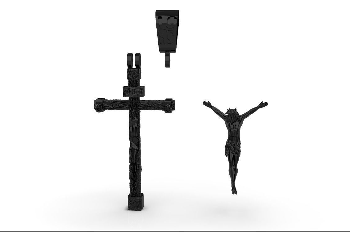 gold cross with wood texture 3D print model_3