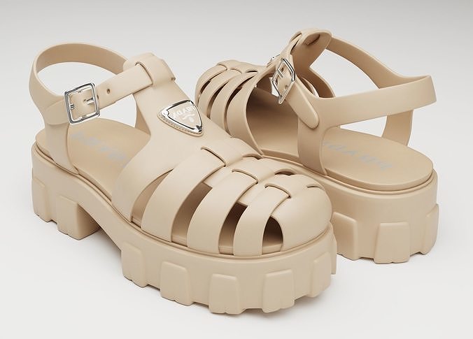 Sandals Prada on platform milk Low-poly 3D model