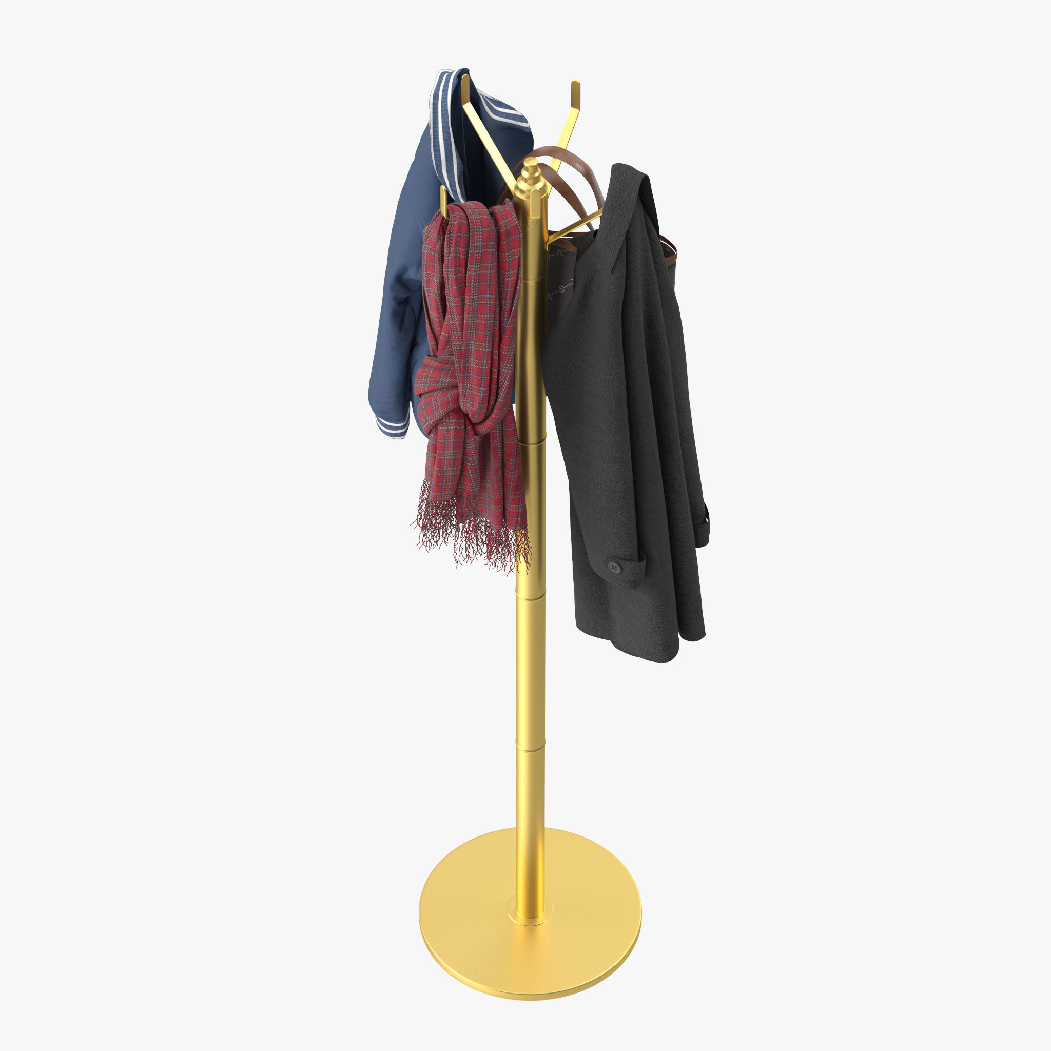 Coat Rack Gold 3D model_9