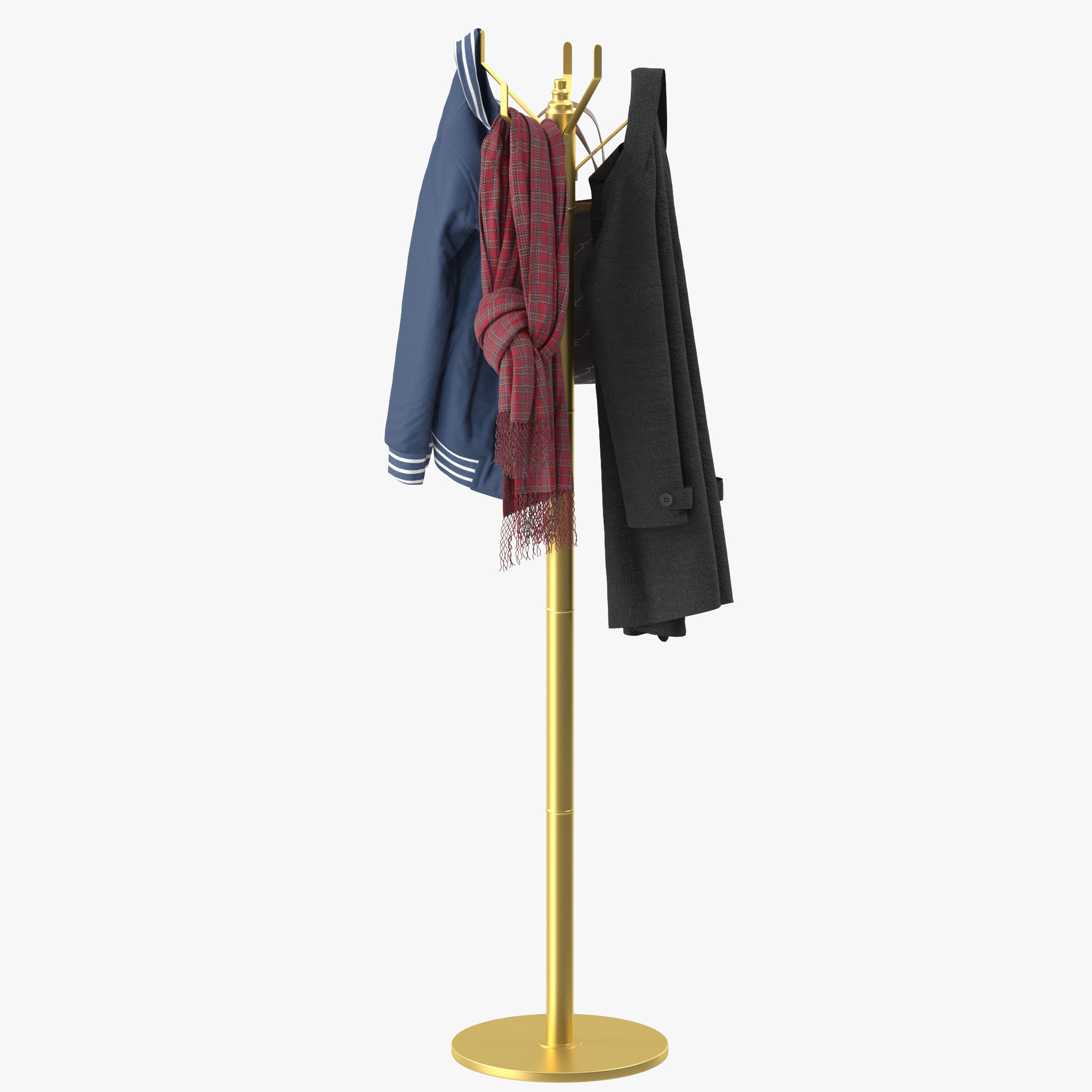Coat Rack Gold 3D model_5