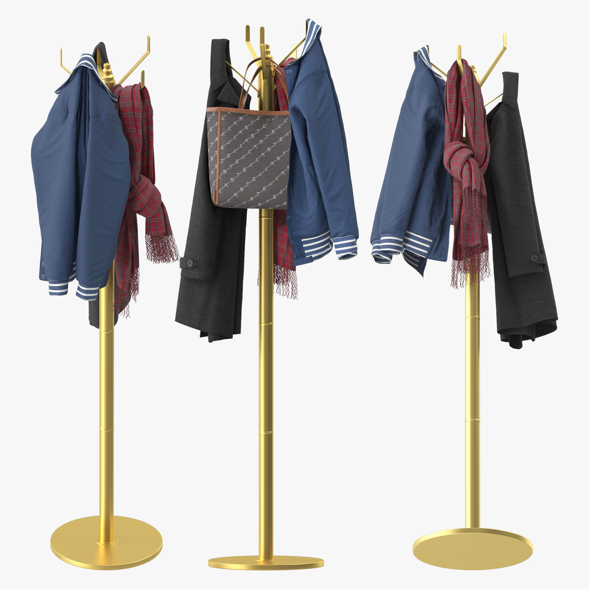 Coat Rack Gold 3D model_2