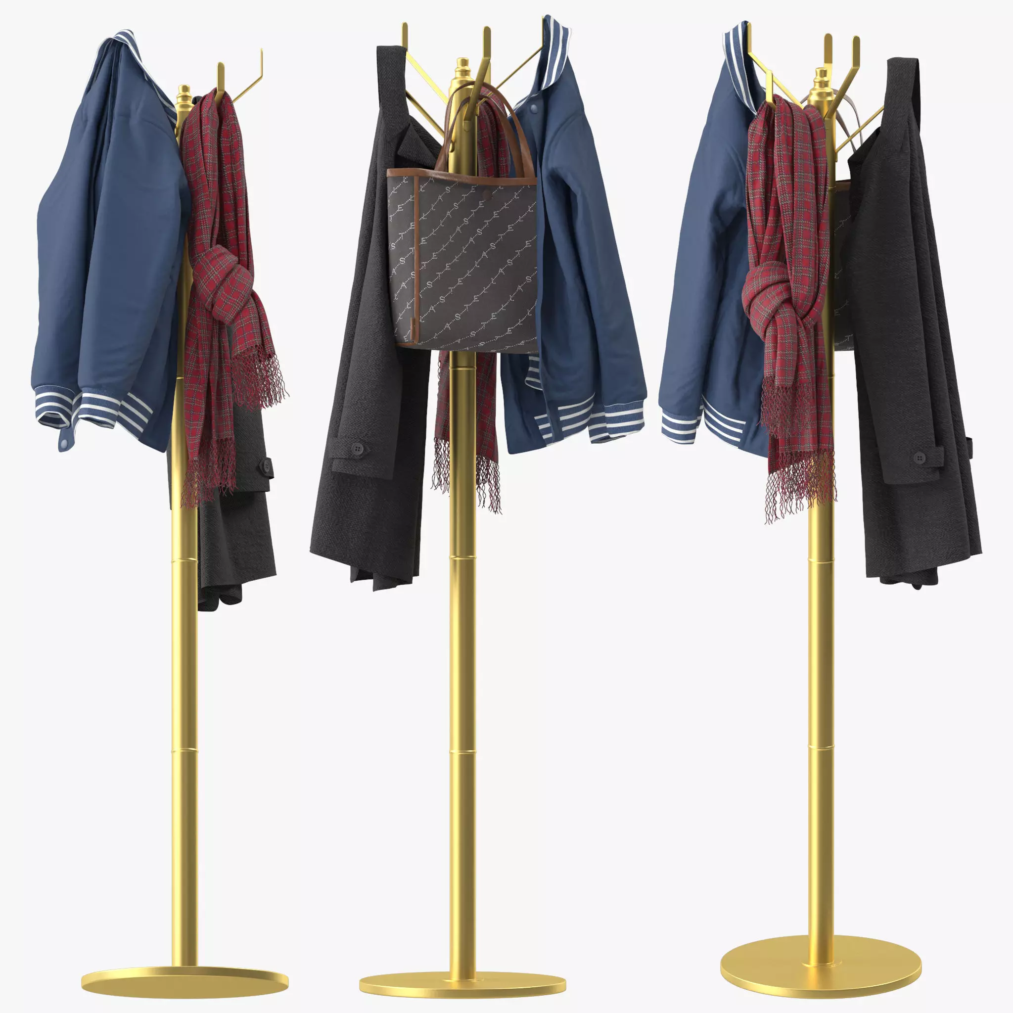 Coat Rack Gold 3D model_0