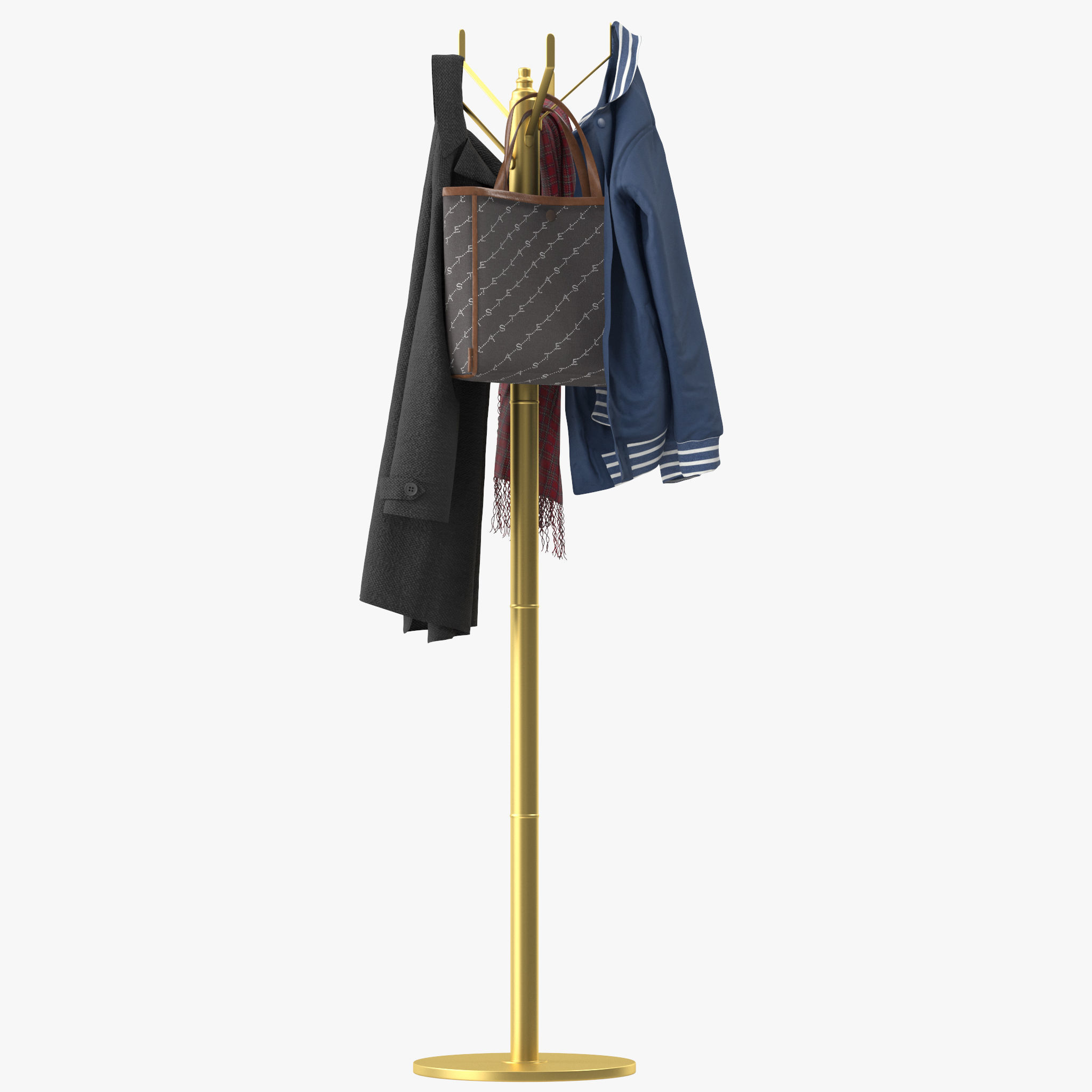 Coat Rack Gold 3D model_4