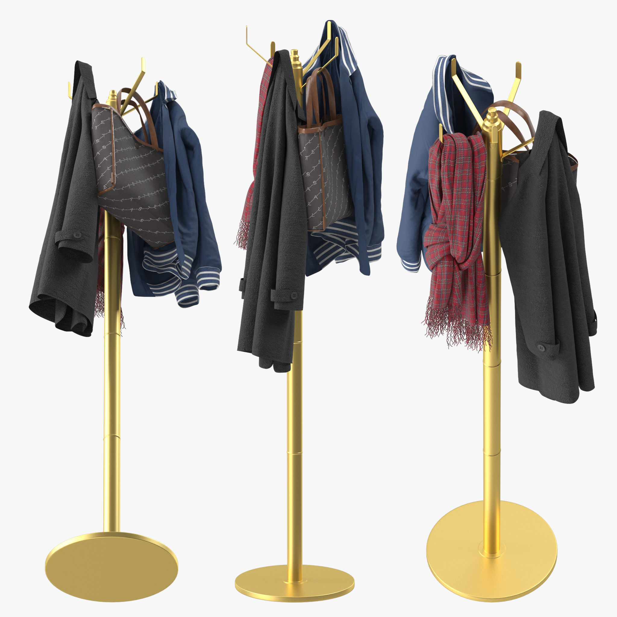 Coat Rack Gold 3D model_1