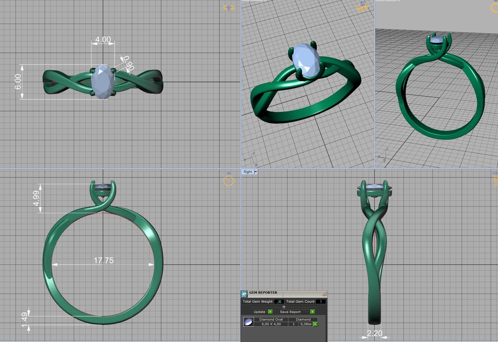 Oval Stone 6x4 Solitaire Ring Trellis Ring 3Dmodel 3D print model_10