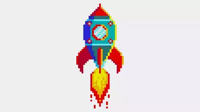 Pixel Rocket Low-poly 3D model