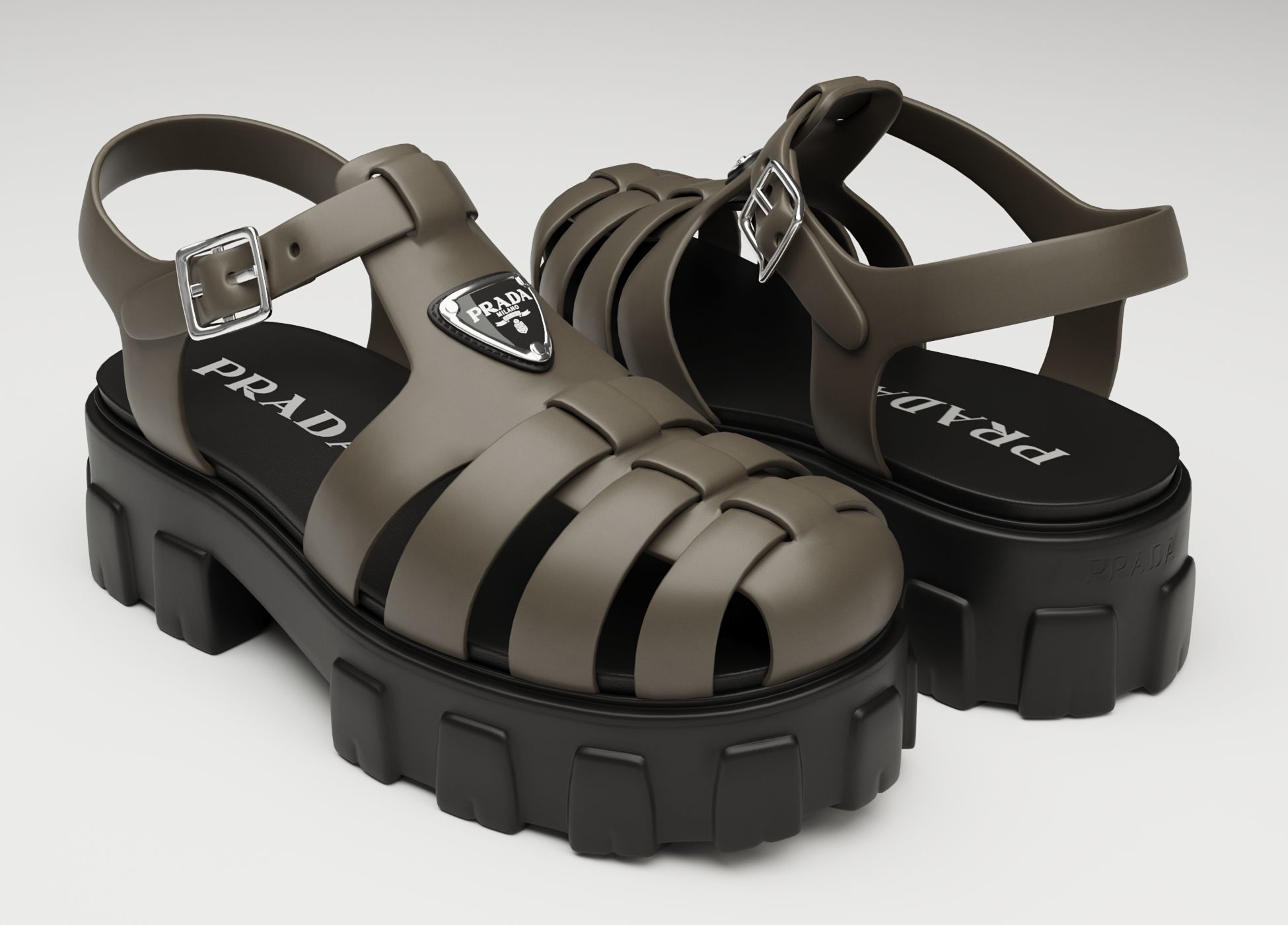 Sandals Prada on platform collection Low-poly 3D model_2