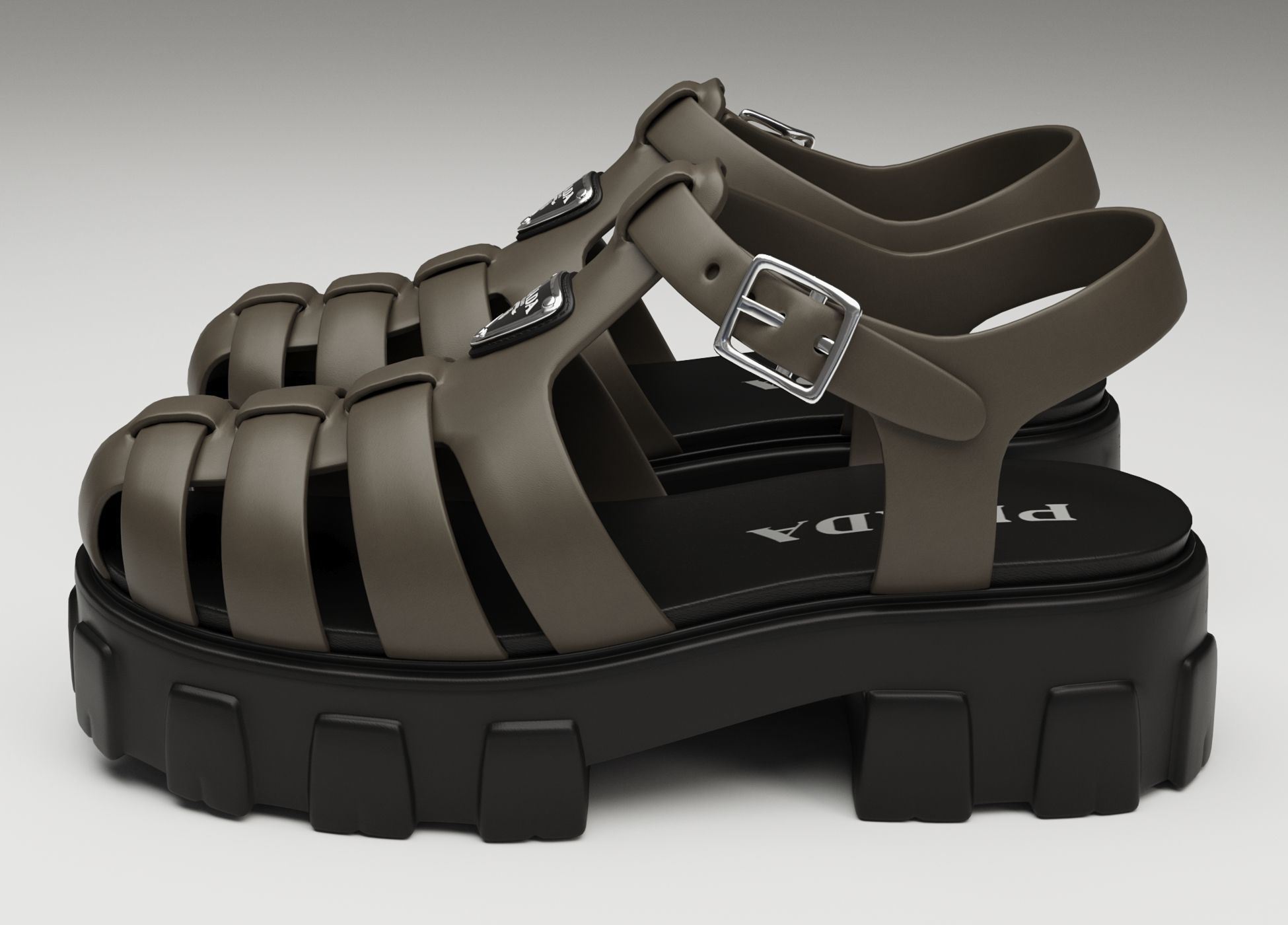Sandals Prada on platform collection Low-poly 3D model_6
