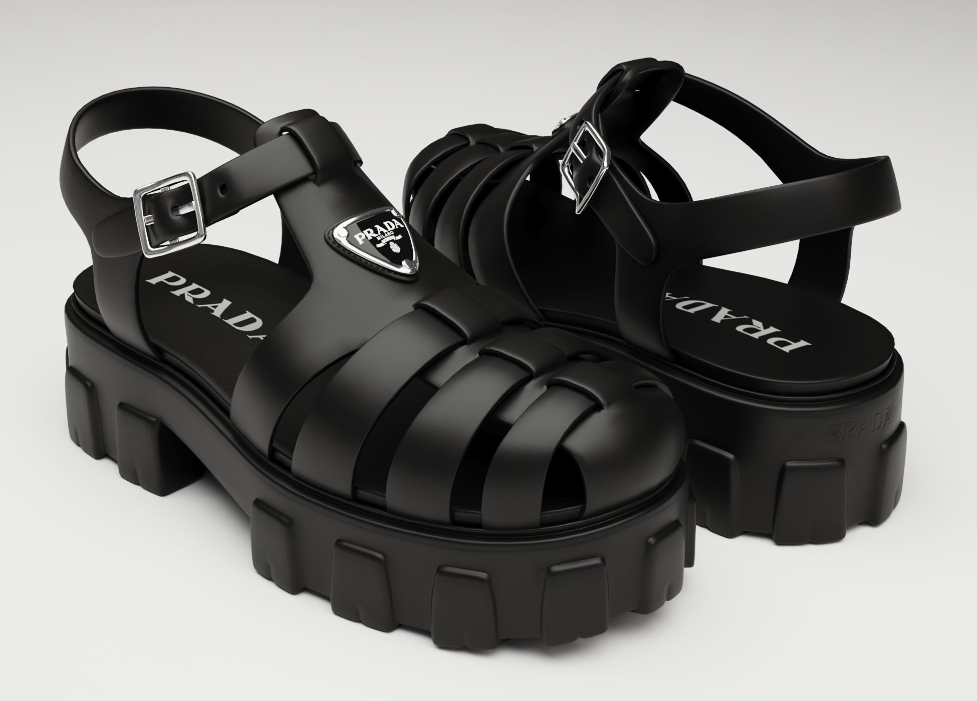 Sandals Prada on platform collection Low-poly 3D model_4