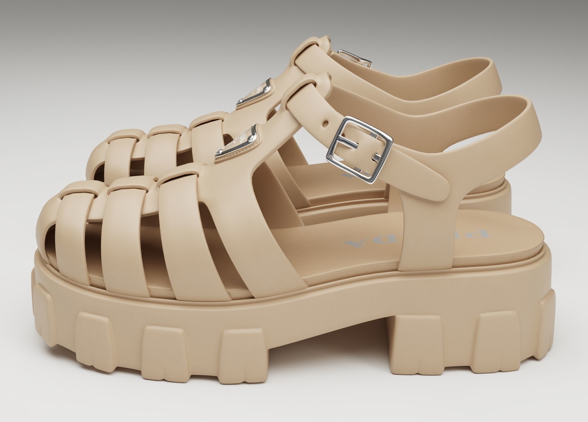 Sandals Prada on platform collection Low-poly 3D model_5