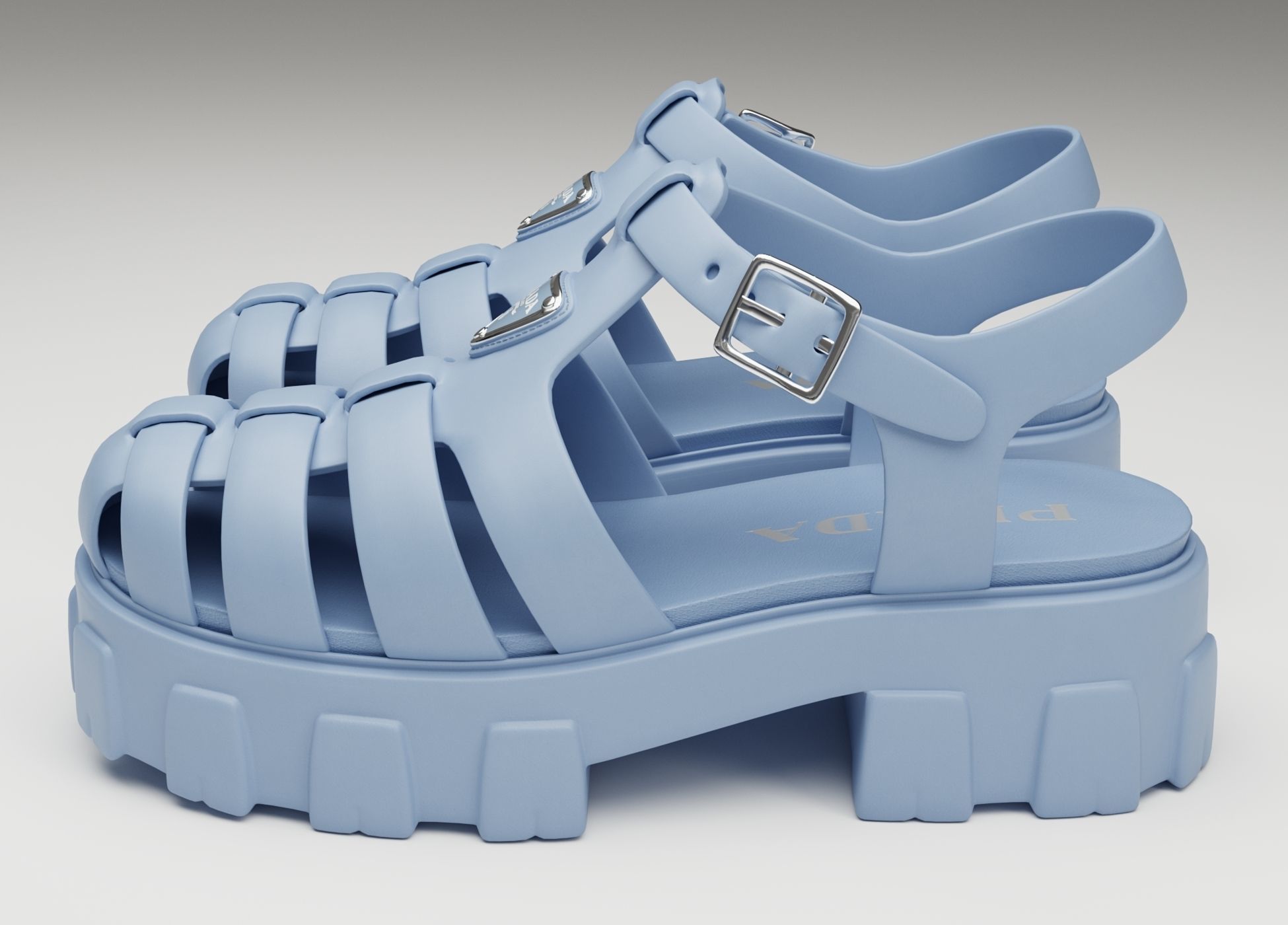 Sandals Prada on platform collection Low-poly 3D model_7