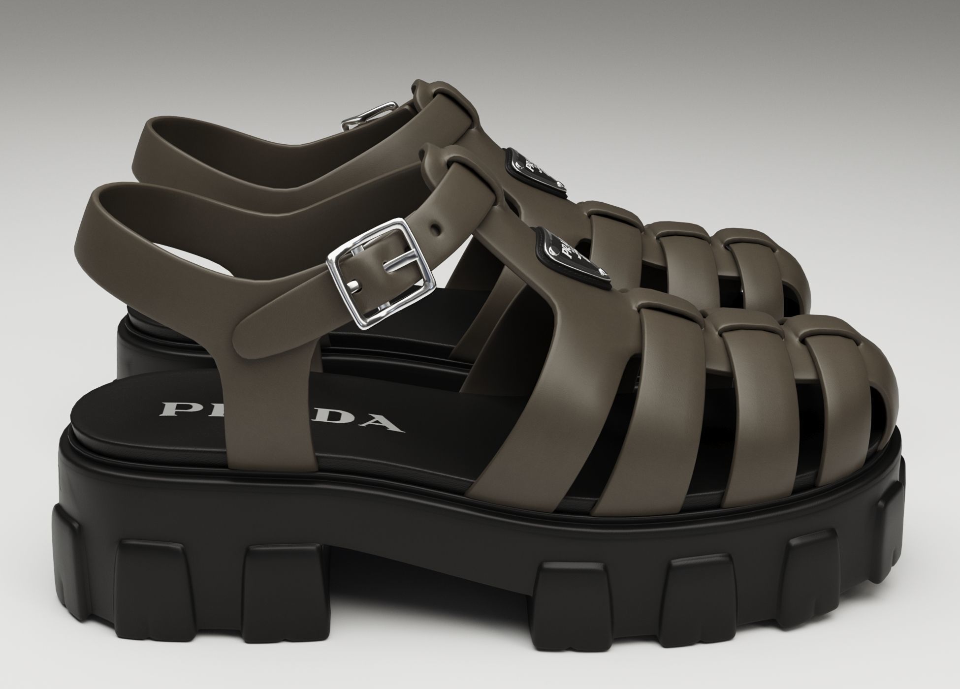 Sandals Prada on platform collection Low-poly 3D model_14