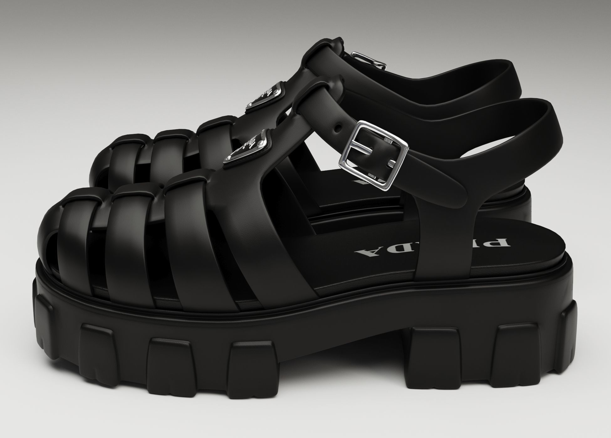 Sandals Prada on platform collection Low-poly 3D model_8