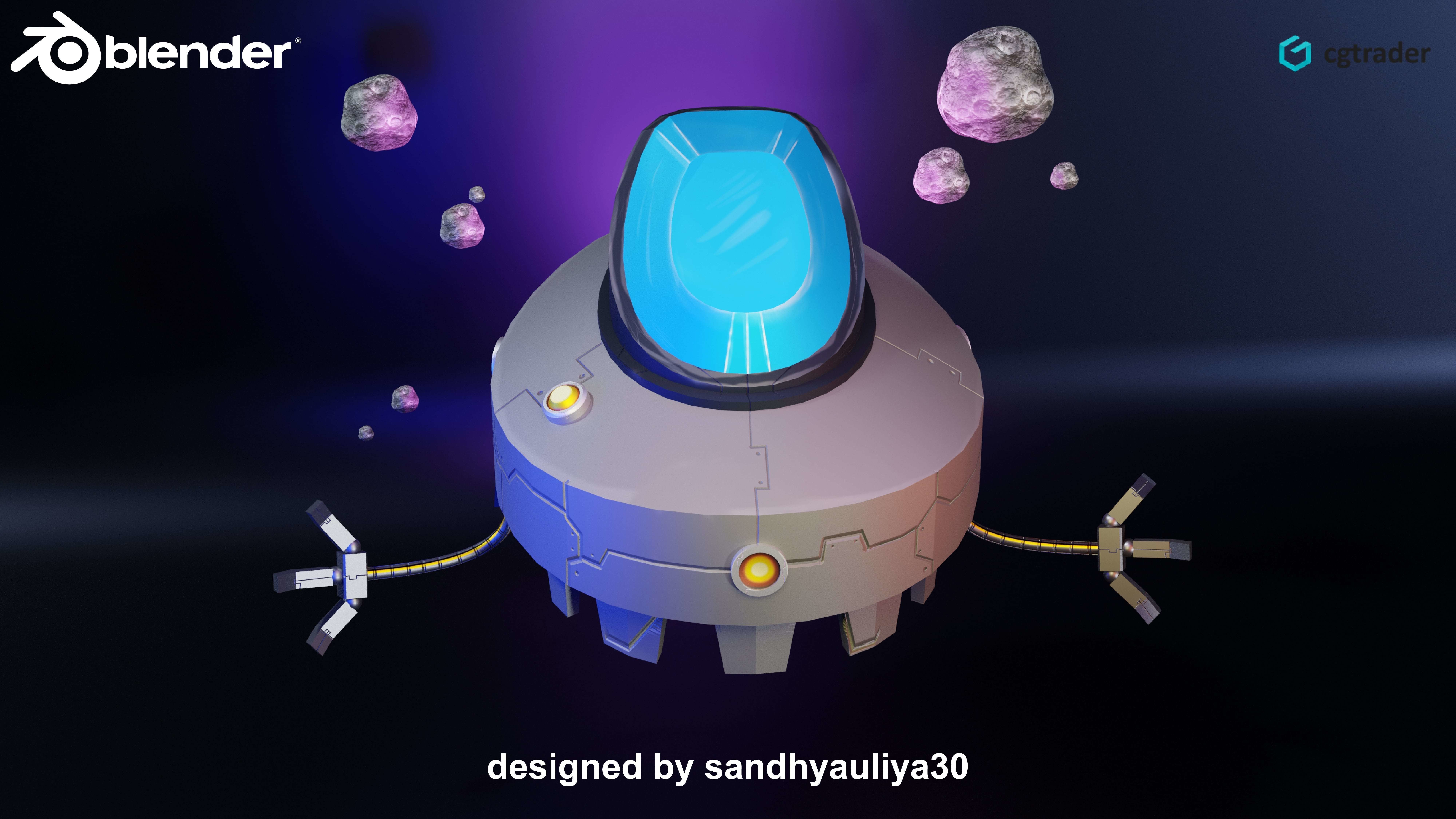 Robot SCI-FI with Arm Low-poly 3D model_3