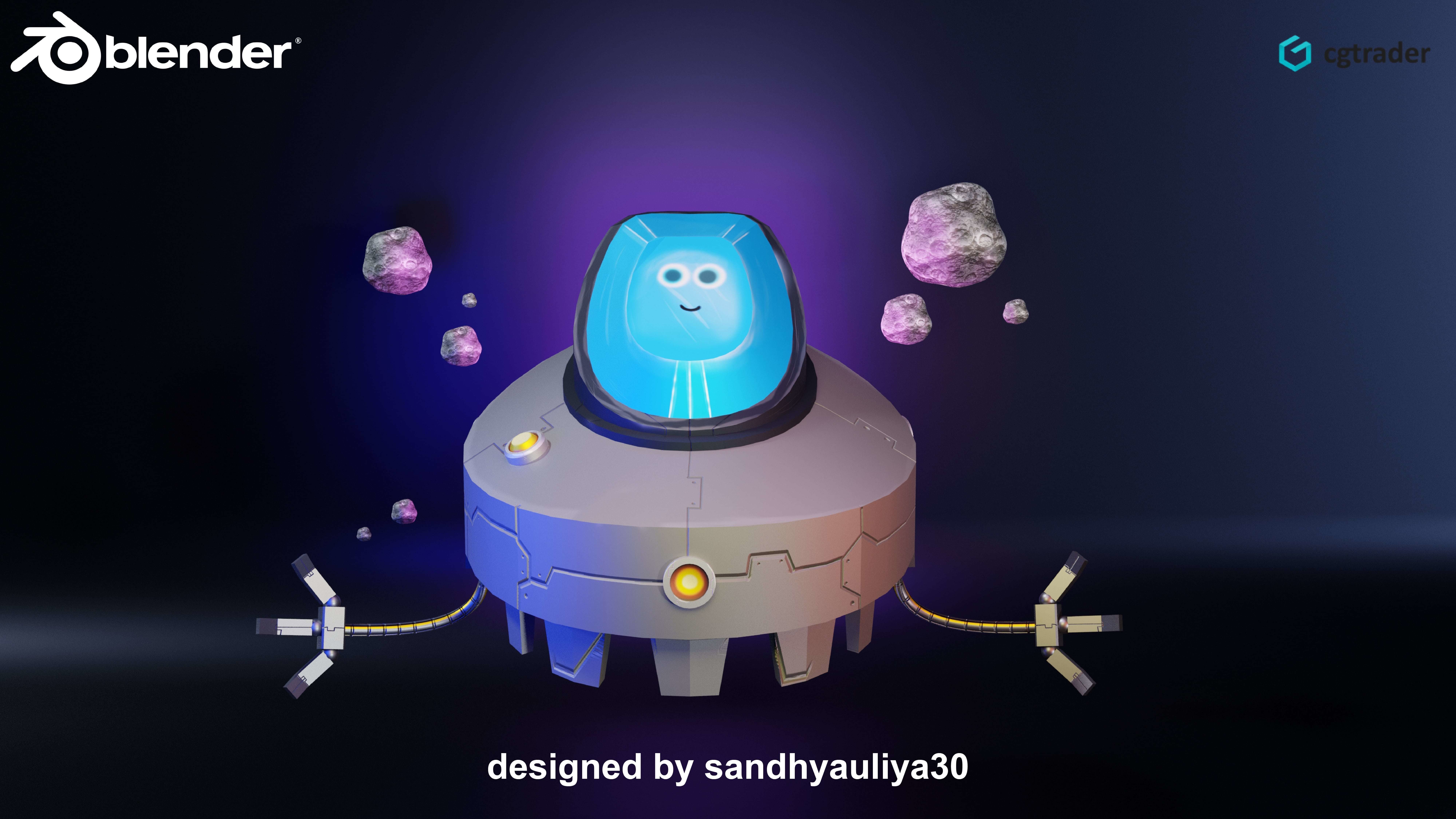 Robot SCI-FI with Arm Low-poly 3D model_6