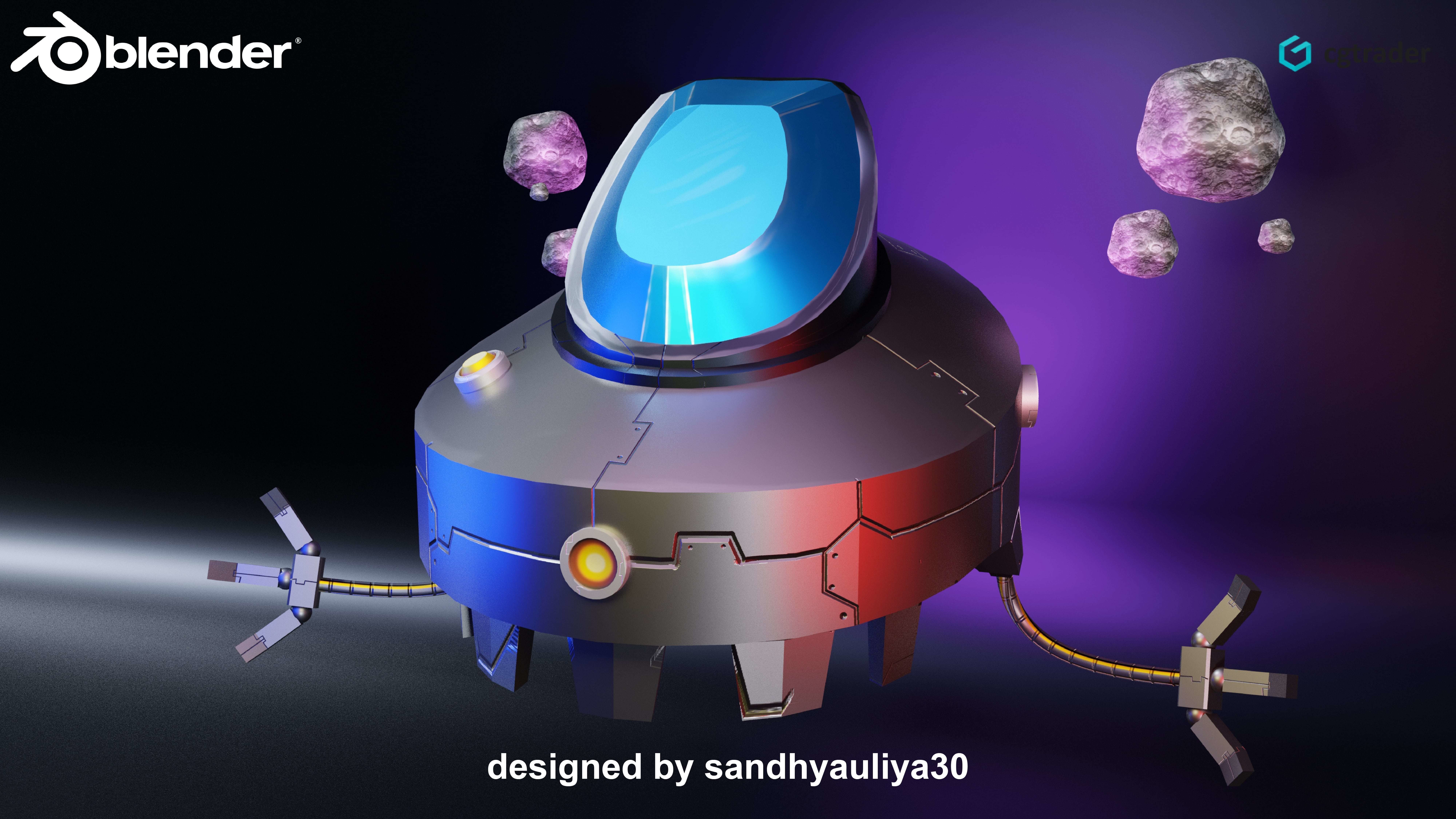 Robot SCI-FI with Arm Low-poly 3D model_2