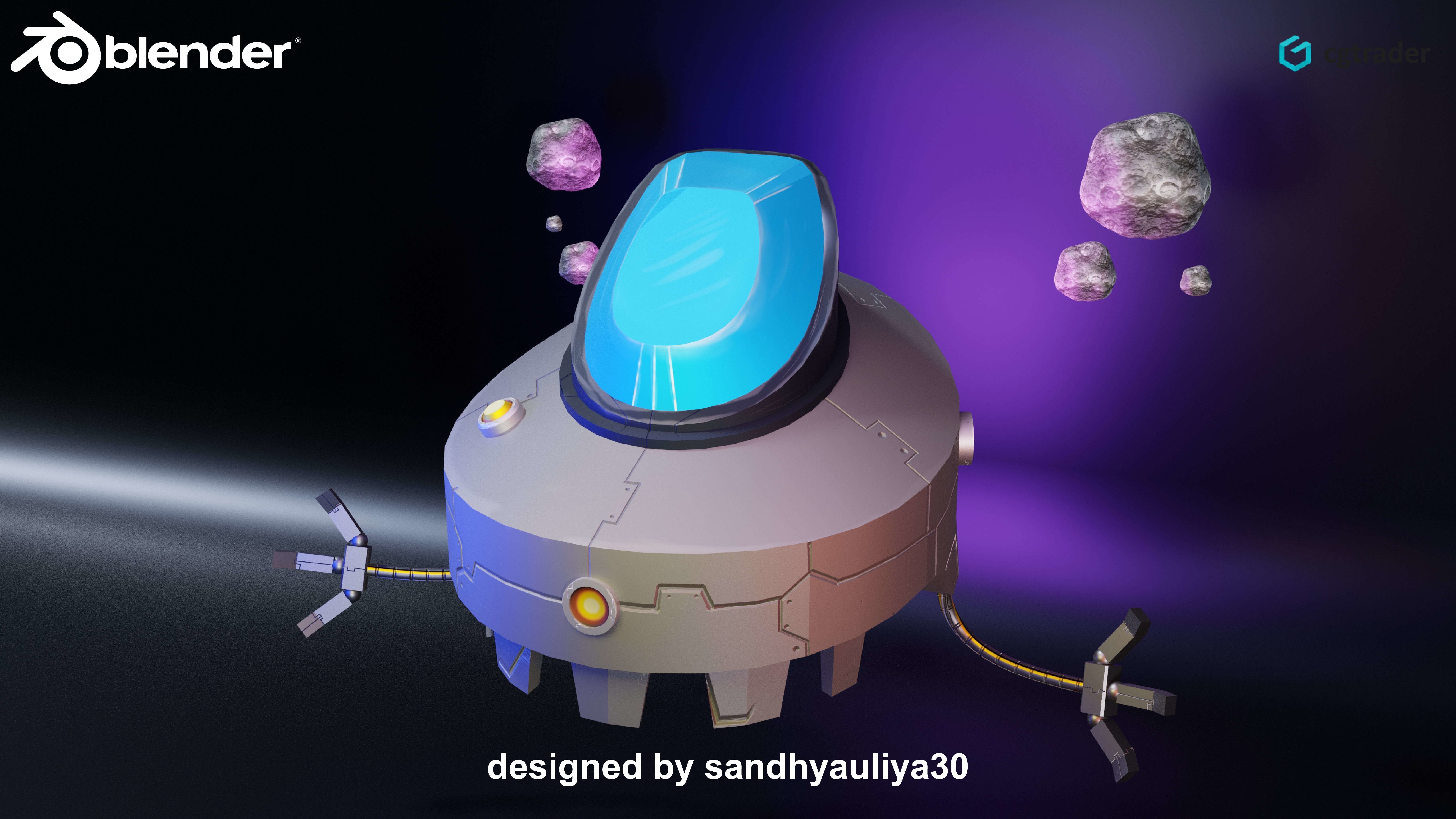 Robot SCI-FI with Arm Low-poly 3D model_5